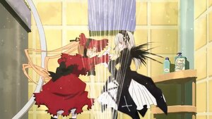 Rating: Safe Score: 0 Tags: 2girls dress image long_hair long_sleeves multiple_girls pair red_eyes shinku suigintou torn_clothes very_long_hair weapon wings User: admin