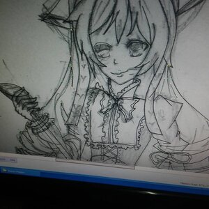 Rating: Safe Score: 0 Tags: 1girl bow greyscale image long_hair monochrome photo shikishi solo suiseiseki sword traditional_media weapon User: admin