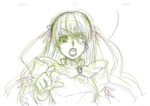 Rating: Safe Score: 0 Tags: 1girl barasuishou hairband image long_hair looking_at_viewer monochrome open_mouth pointing pointing_at_viewer ribbon shouting sketch solo striped upper_body User: admin