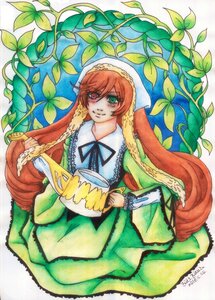 Rating: Safe Score: 0 Tags: 1girl braid dress flower frills green_dress green_eyes head_scarf heterochromia image leaf long_hair long_sleeves looking_at_viewer plant red_eyes smile solo suiseiseki twin_braids very_long_hair vines watering_can User: admin