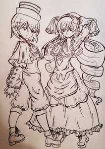 Rating: Safe Score: 0 Tags: 2girls bow dress frilled_dress frills hat image long_hair long_sleeves looking_at_viewer monochrome multiple_girls pair ribbon short_hair siblings sisters smile souseiseki standing suiseiseki twins very_long_hair User: admin