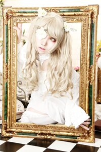 Rating: Safe Score: 0 Tags: 1girl argyle argyle_background argyle_legwear blonde_hair board_game checkered checkered_background checkered_floor chess_piece flower hair_ornament kirakishou lips long_hair mirror perspective reflection solo tile_floor tiles yellow_eyes User: admin