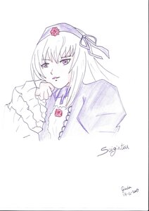 Rating: Safe Score: 0 Tags: 1girl akemi_homura bangs dated dress eyebrows_visible_through_hair flower frilled_sleeves frills hairband image juliet_sleeves long_hair long_sleeves looking_at_viewer parted_lips puffy_sleeves purple_eyes ribbon signature simple_background solo striped striped_background suigintou upper_body white_background User: admin
