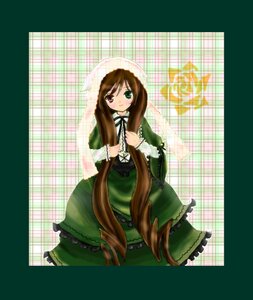 Rating: Safe Score: 0 Tags: 1girl black_border border brown_hair dress frills green_dress green_eyes head_scarf heterochromia image letterboxed long_hair long_sleeves looking_at_viewer plaid plaid_background ribbon smile solo suiseiseki twin_drills very_long_hair User: admin