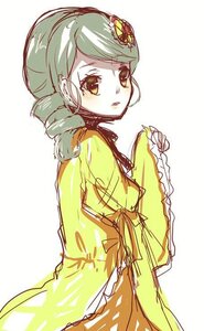 Rating: Safe Score: 0 Tags: 1girl auto_tagged dress drill_hair green_hair hair_ornament image kanaria long_sleeves looking_at_viewer simple_background solo striped wide_sleeves User: admin
