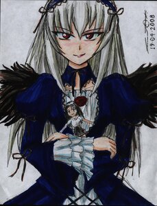 Rating: Safe Score: 0 Tags: 1girl black_wings dress frills hairband image lolita_hairband long_hair long_sleeves looking_at_viewer red_eyes rose silver_hair solo suigintou wings User: admin
