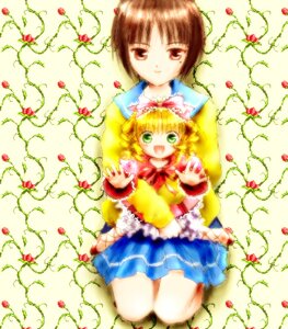 Rating: Safe Score: 0 Tags: 2girls blonde_hair blue_skirt bow brown_hair flower green_eyes hinaichigo image kashiwaba_tomoe long_sleeves multiple_girls pink_bow red_flower red_rose rose school_uniform serafuku short_hair sitting skirt smile solo User: admin