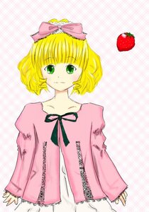 Rating: Safe Score: 0 Tags: 1girl apple bangs blonde_hair blush bow cherry food fruit green_eyes hair_bow hina_ichigo hinaichigo image long_sleeves looking_at_viewer pink_bow pink_shirt plaid plaid_background short_hair smile solo strawberry User: admin