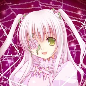 Rating: Safe Score: 0 Tags: 1girl dress flower green_eyes hair_ornament image kirakishou long_hair looking_at_viewer open_mouth rose silk smile solo spider_web thorns upper_body vines white_hair User: admin