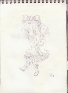 Rating: Safe Score: 0 Tags: 1girl boots bow dress hair_bow hinaichigo image monochrome photo sketch solo traditional_media User: admin