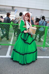 Rating: Safe Score: 0 Tags: 1girl 6+boys apron brown_hair dress green_dress long_sleeves multiple_boys smile solo standing suiseiseki User: admin