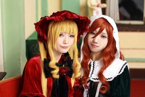 Rating: Safe Score: 0 Tags: 2girls bangs blonde_hair blue_eyes blurry curtains depth_of_field flower lips long_hair looking_at_viewer multiple_cosplay multiple_girls photo rose smile tagme User: admin