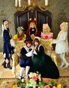 Rating: Safe Score: 0 Tags: 6+girls blonde_hair blue_eyes bow brown_hair closed_eyes dress flower frills green_hair hair_ornament hat long_hair multiple_cosplay multiple_girls pantyhose ribbon rose short_hair silver_hair souseiseki tagme white_legwear User: admin