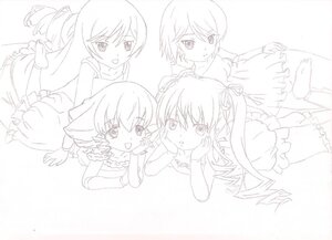 Rating: Safe Score: 0 Tags: :d blush dress drill_hair frills hair_ribbon hands_on_own_cheeks hands_on_own_face image lineart long_hair looking_at_viewer lying monochrome multiple multiple_girls on_stomach open_mouth ribbon short_hair sketch smile tagme twin_drills twintails User: admin