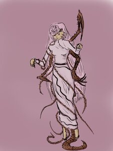 Rating: Safe Score: 0 Tags: 1girl bare_shoulders dress flower full_body image kirakishou long_hair monster_girl purple_background solo User: admin