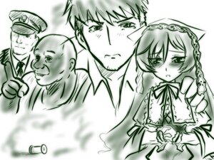 Rating: Safe Score: 0 Tags: 1boy animal_ears blurry blush dress hat image long_sleeves looking_at_viewer monochrome multiple_boys multiple_girls necktie sakurada_jun solo suiseiseki top_hat User: admin
