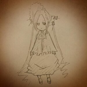 Rating: Safe Score: 0 Tags: 1girl bangs blush bow brown_background closed_mouth dress full_body image long_hair long_sleeves monochrome parted_bangs photo shinku signature sleeves_past_fingers sleeves_past_wrists solo standing traditional_media very_long_hair User: admin