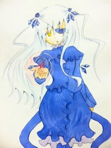 Rating: Safe Score: 0 Tags: 1girl barasuishou blue_dress cowboy_shot dress frills hair_ornament hair_ribbon image long_hair long_sleeves looking_at_viewer ribbon solo standing tail traditional_media very_long_hair yellow_eyes User: admin