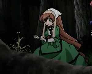Rating: Safe Score: 0 Tags: 1girl brown_hair dress green_dress green_eyes image long_hair long_sleeves outdoors plant puffy_sleeves short_sleeves solo suiseiseki tree very_long_hair water User: admin