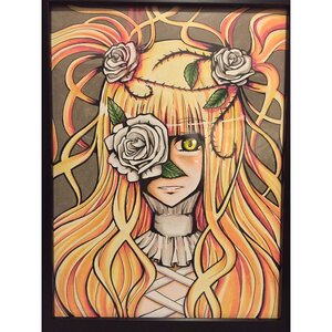 Rating: Safe Score: 0 Tags: 1girl blonde_hair flower frame hair_flower hair_ornament image kirakishou long_hair marker_(medium) multicolored_hair rose smile solo thorns traditional_media white_flower white_rose yellow_eyes yellow_flower yellow_rose User: admin