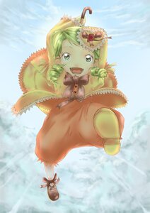 Rating: Safe Score: 0 Tags: 1girl bow drill_hair green_eyes green_hair hat image kanaria long_sleeves open_mouth running smile solo twin_drills User: admin