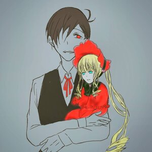 Rating: Safe Score: 0 Tags: 1boy 1girl blonde_hair blue_eyes bonnet bowtie brown_hair carrying dress hair_over_one_eye image long_hair long_sleeves red_eyes shinku solo twintails User: admin