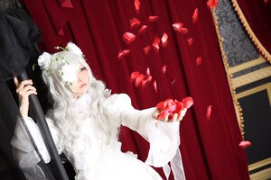 Rating: Safe Score: 0 Tags: 1girl curtains flower holding kirakishou long_hair long_sleeves looking_at_viewer petals solo white_hair wide_sleeves User: admin