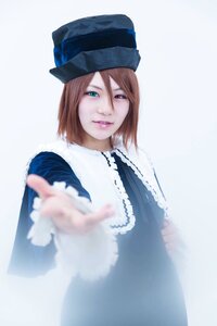 Rating: Safe Score: 0 Tags: 1girl blue_dress blurry blurry_foreground brown_hair depth_of_field dress green_eyes hat heterochromia lips lipstick looking_at_viewer makeup reaching_out red_eyes short_hair solo souseiseki striped upper_body User: admin