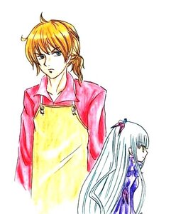 Rating: Safe Score: 0 Tags: 1boy 1girl bangs barasuishou blonde_hair image jacket long_hair ponytail simple_background solo white_background yellow_eyes User: admin