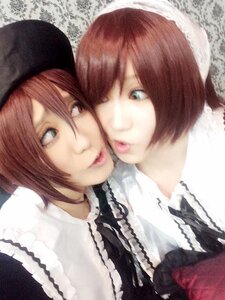 Rating: Safe Score: 0 Tags: 2girls brown_hair green_eyes hat heterochromia lips looking_at_viewer multiple_cosplay multiple_girls short_hair siblings sisters souseiseki suiseiseki tagme twins User: admin