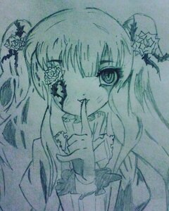 Rating: Safe Score: 0 Tags: 1girl finger_to_mouth flower hair_flower hair_ornament image index_finger_raised kirakishou long_hair monochrome shushing solo traditional_media User: admin