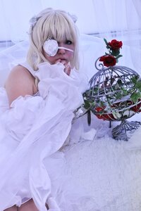Rating: Safe Score: 0 Tags: 1girl blindfold blonde_hair dress eyepatch flower kirakishou lips mask red_flower red_rose rose short_hair solo veil wedding_dress white_dress white_rose User: admin