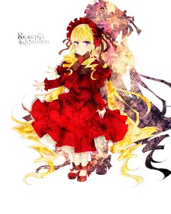 Rating: Safe Score: 0 Tags: 1girl blonde_hair blue_eyes bonnet bow dress flower frills full_body image long_hair long_sleeves pink_bow red_dress rose shinku solo very_long_hair User: admin