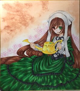 Rating: Safe Score: 0 Tags: 1girl brown_hair dress flower frills green_dress green_eyes hat head_scarf image long_hair long_sleeves looking_at_viewer red_eyes rose solo suiseiseki twintails very_long_hair watering_can User: admin