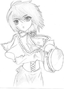 Rating: Safe Score: 0 Tags: 1girl alice_margatroid capelet corset dress greyscale holding image looking_at_viewer monochrome ribbon short_hair solo souseiseki User: admin