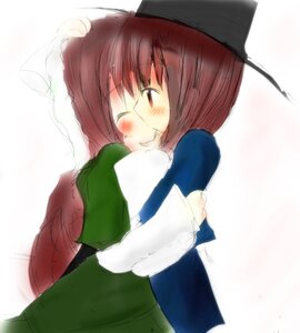 Rating: Safe Score: 0 Tags: 1girl blue_dress blush brown_hair dress hat image long_sleeves one_eye_closed pair red_eyes short_hair simple_background smile solo solo_focus souseiseki striped suiseiseki vertical_stripes User: admin