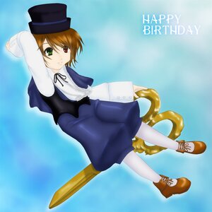 Rating: Safe Score: 0 Tags: 1girl blue_background brown_hair full_body green_eyes hat heterochromia image long_sleeves looking_at_viewer pantyhose red_eyes ribbon short_hair solo souseiseki top_hat white_legwear User: admin