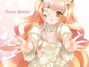 Rating: Safe Score: 0 Tags: 1girl bangs blonde_hair blunt_bangs dress eyepatch flower frills hair_flower hair_ornament image kirakishou long_hair looking_at_viewer outstretched_hand pink_hair rose smile solo striped_background white_dress white_flower white_rose yellow_eyes User: admin