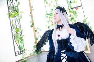 Rating: Safe Score: 0 Tags: 1girl angel_wings black_wings dress feathered_wings feathers flower gothic_lolita hairband lolita_fashion long_hair long_sleeves ribbon silver_hair solo suigintou white_hair white_wings wings User: admin