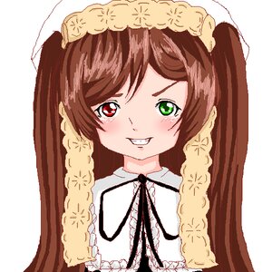 Rating: Safe Score: 0 Tags: 1girl bangs blush brown_hair green_eyes heterochromia image long_hair looking_at_viewer red_eyes smile solo suiseiseki vertical_stripes white_background User: admin