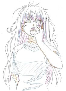 Rating: Safe Score: 0 Tags: 1girl barasuishou closed_eyes image long_hair monochrome open_mouth short_sleeves simple_background solo upper_body yawning User: admin