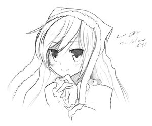 Rating: Safe Score: 0 Tags: 1girl bangs blush closed_mouth dated dress eyebrows_visible_through_hair greyscale hair_between_eyes hands_up image long_hair long_sleeves looking_at_viewer monochrome signature simple_background smile solo striped suiseiseki vertical_stripes white_background User: admin