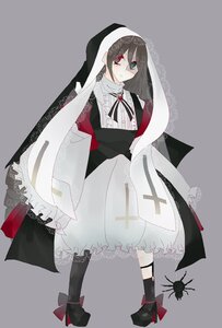 Rating: Safe Score: 0 Tags: 1girl black_footwear black_hair full_body grey_background image long_hair neck_ribbon red_eyes ribbon simple_background solo standing suiseiseki veil User: admin