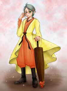 Rating: Safe Score: 0 Tags: 1girl black_footwear boots full_body glasses green_eyes grey_hair hair_ornament hairclip image kanaria long_sleeves looking_at_viewer short_hair solo standing umbrella User: admin