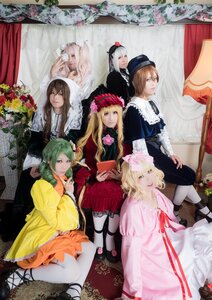 Rating: Safe Score: 0 Tags: 6+girls blonde_hair blue_eyes book bow closed_eyes curtains dress flower frills green_hair hair_flower hair_ornament hat kanaria long_hair looking_at_viewer multiple_cosplay multiple_girls pantyhose short_hair sitting tagme User: admin