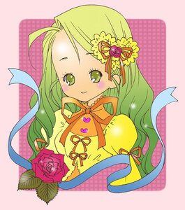 Rating: Safe Score: 0 Tags: 1girl 86800 ahoge blonde_hair dress flower green_eyes green_hair hair_ornament image kanaria long_hair long_sleeves pink_background pink_rose red_flower red_rose ribbon rose smile solo yellow_dress User: admin