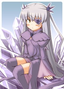 Rating: Safe Score: 0 Tags: 1girl bangs barasuishou black_legwear blush dress eyepatch image jingai_modoki long_hair long_sleeves photoshop_(medium) rozen_maiden silver_hair sitting solo thighhighs very_long_hair yellow_eyes User: admin