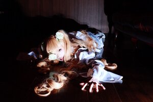 Rating: Safe Score: 0 Tags: 1girl blonde_hair dark dress flower green_eyes hair_flower hair_ornament multiple_cosplay solo tagme User: admin
