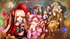 Rating: Safe Score: 0 Tags: blonde_hair blue_eyes bonnet bow brown_hair closed_eyes cup dress drill_hair eating flower food hat hina_ichigo image long_hair multiple multiple_girls pink_bow pink_rose rose shinku tagme teacup twintails User: admin