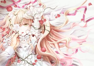 Rating: Safe Score: 0 Tags: 1girl ai_(creamcaramel) arm_over_head armpits blonde_hair blurry blurry_foreground commentary_request depth_of_field doll_joints dress eyepatch flower frills gothic_lolita green_eyes hand_on_another's_face hands image joints kirakishou lolita_fashion long_hair looking_at_viewer lying one_eye_covered open_mouth photoshop_(medium) plant ribbon rose rozen_maiden sakurada_jun solo solo_focus teeth thorns very_long_hair vines white_flower white_rose wide_sleeves yellow_eyes User: admin